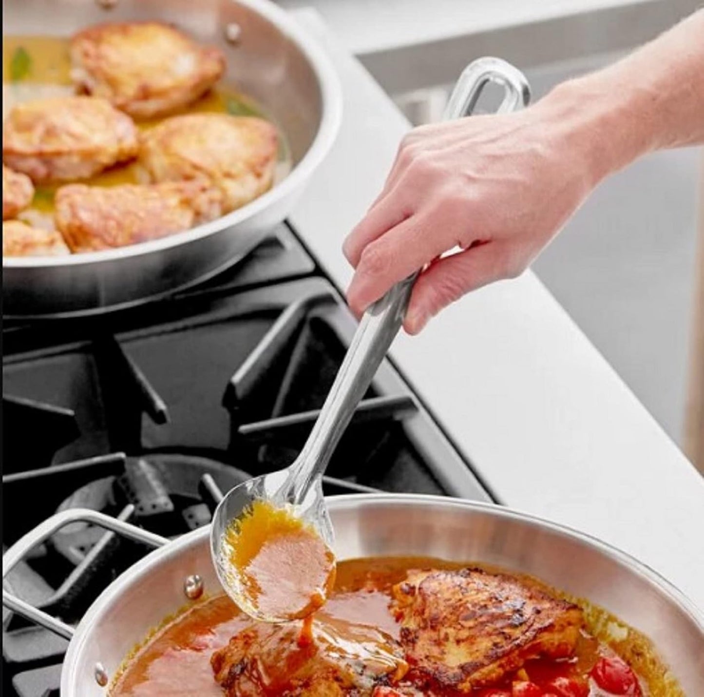 Basting Spoon Stainless Steel with Hanging Slot- Basting Spoon Utensil Spoon for Mixing Stirring Cooking & Serving Kitchen Accessories Restaurants and Home