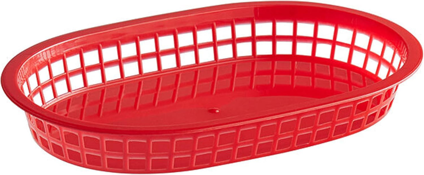 10-3/4" Oblong Fast Food Basket Plastic Set of 12- Fry Fast Food Reusable Foodservice Restaurant Diner Tray Plates Restaurant Deli Serving Chicken Burgers Sandwiches & Fries