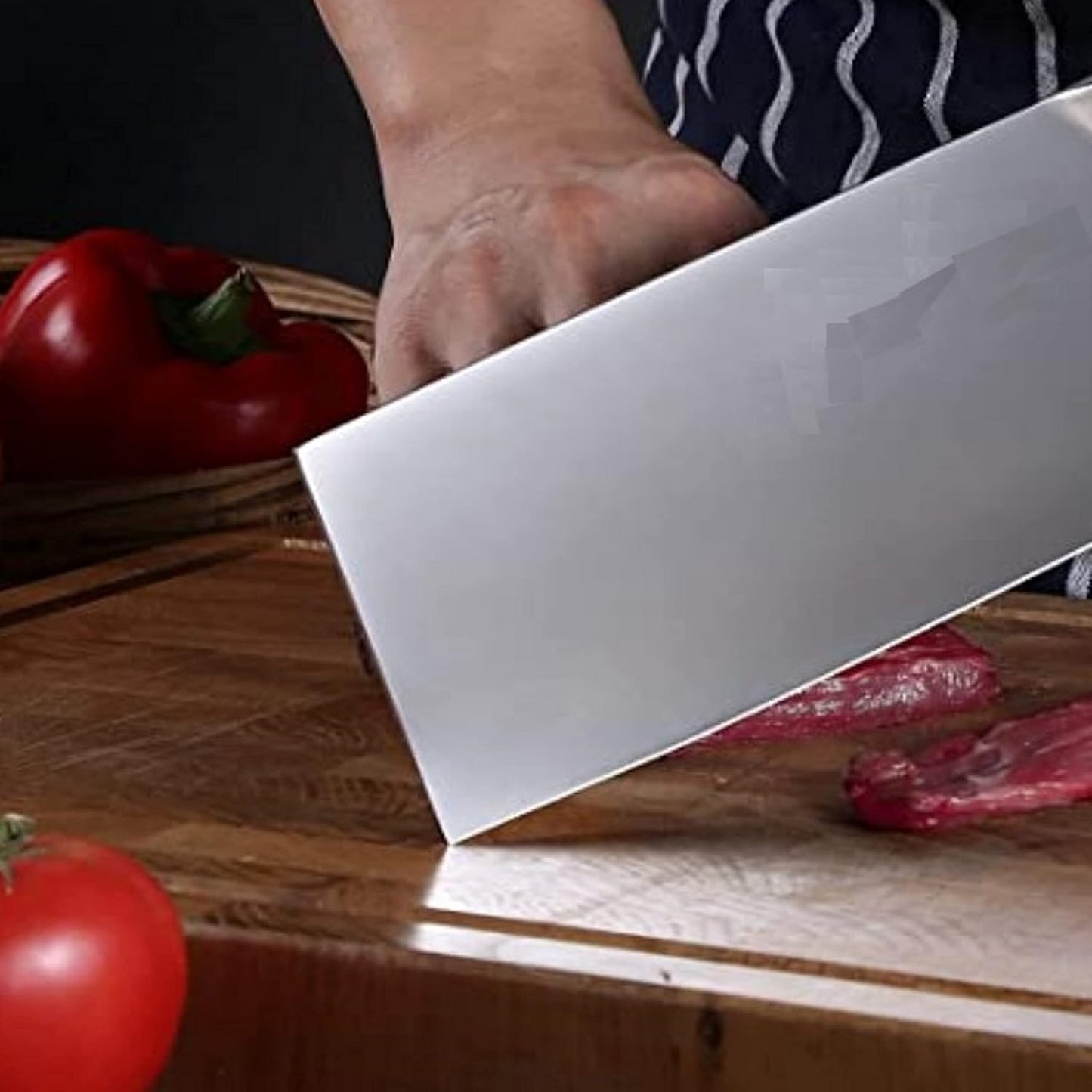 11” Stainless Steel Cleaver with Riveted Wood Handle- Sharp knife Chopper Butcher Knife Heavy Duty Butcher Knife Chopper for Chef Meat Cutting for Home Kitchen and Restaurant
