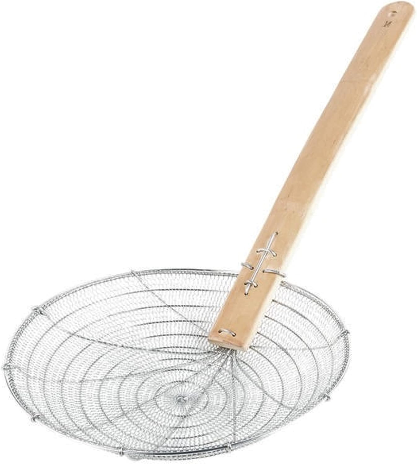Mesh Skimmer Galvanized Steel with Natural Bamboo Handle- Spider Strainer Ladle Kitchen Frying Food Pasta Spaghetti for Cooking and Frying Pasta Strainer Spoon