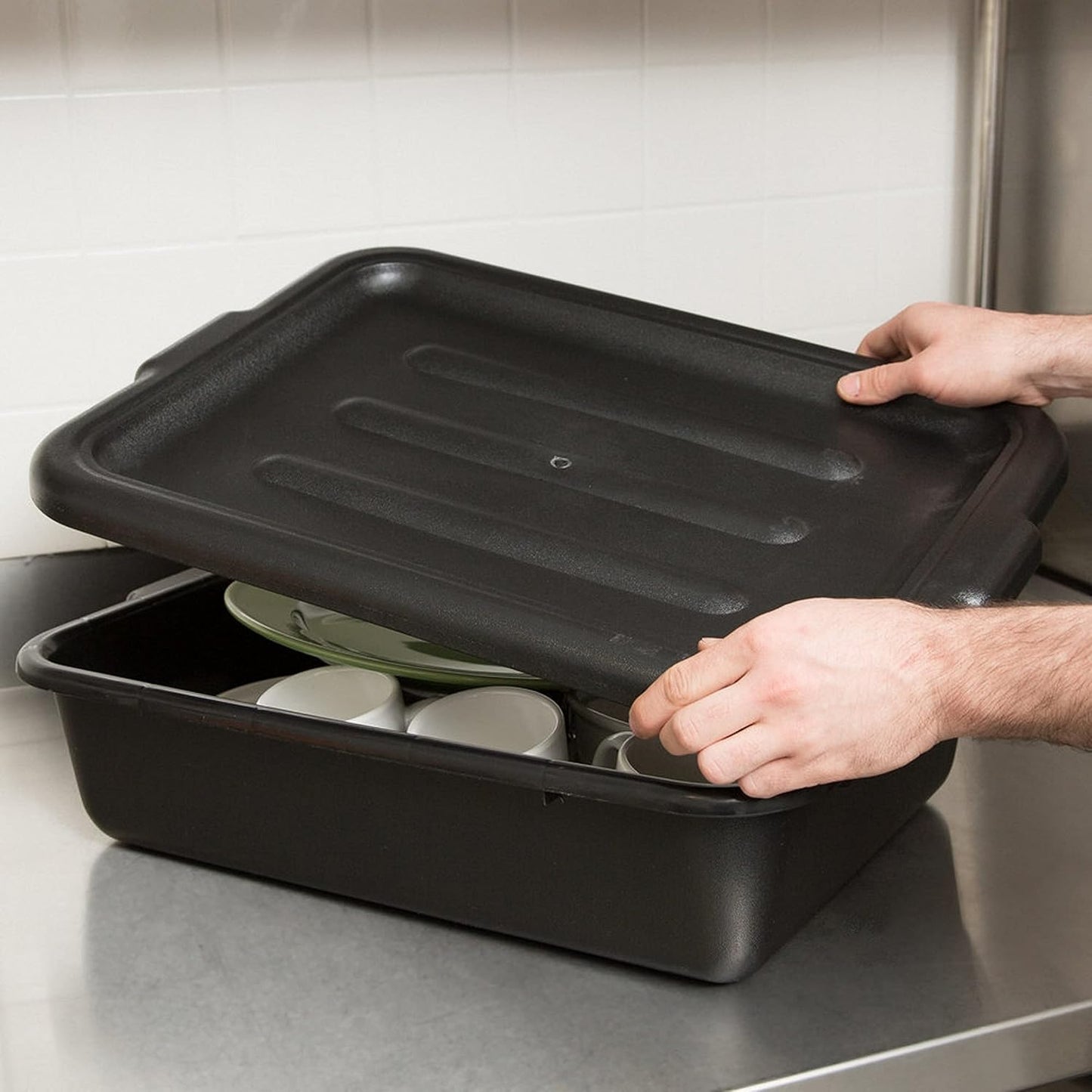 Plastic Bus Box/Tub Lid fits 20-1/2" x 15-1/2" x 5" and 20-1/2" x 15-1/2" x 7" Bus Tub - Heavy Duty Plastic Restaurant Tub Lid for Kitchen Organization Storage
