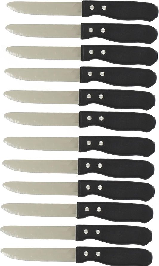 5” Stainless Steel Round Tip Jumbo Steak Knife with Handle Set of 12- Steak Knives Dinner Knives Meat Cutter Knife Set for Home and Restaurants