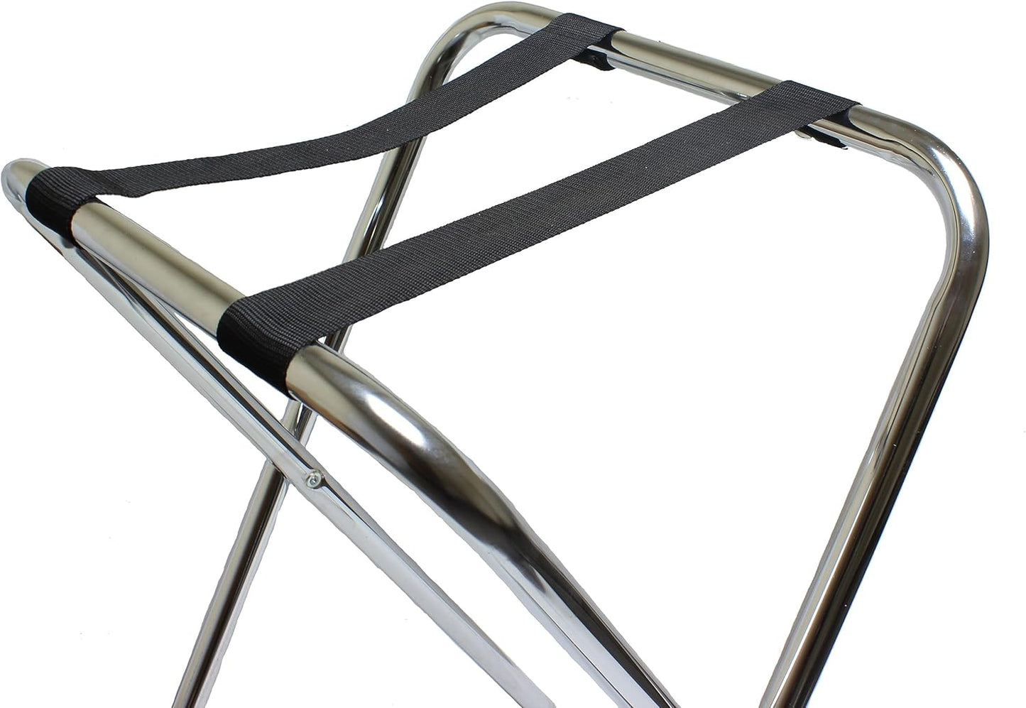 Folding Serving Tray Stand Chrome Plated Iron with Black Nylon Straps - Use at Home Hotels and Restaurants