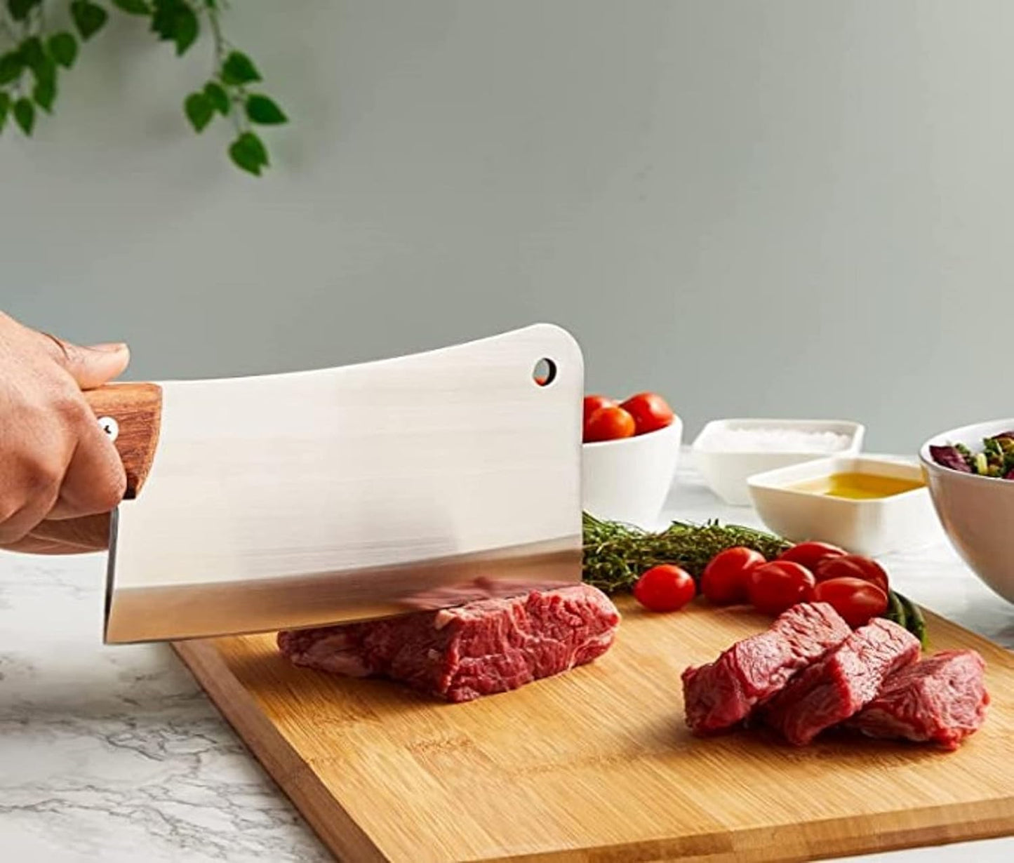 6" Stainless Steel Asian Cleaver with Riveted Wood Handle- Kitchen Cleaver Chef Knife Cleaver Kitchen Knife Chopper Butcher Knife Meat Cleaver Knife for Home Kitchen and Restaurant
