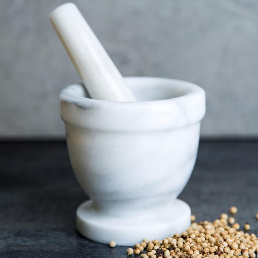 Marble Mortar and Pestle Set- Spice Grinder Herb Crusher Easily Grind Grains herb Spices Grinder for Spices Seasonings Salsa Pastes Pestos and Guacamole