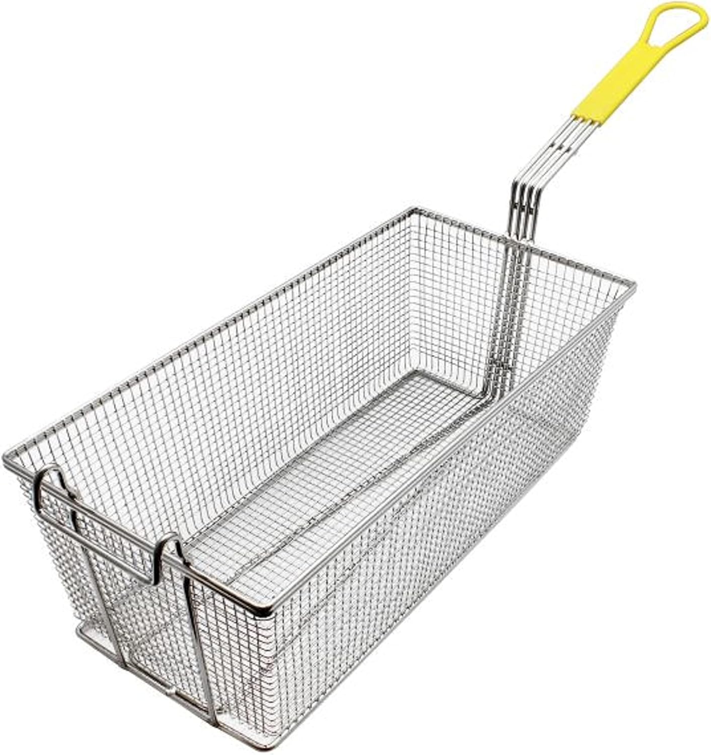Rectangular Deep Fry Basket with Hook Heavy Duty Nickel Plated Iron with Green Coated Handle - for Home and Restaurant Kitchen Frying Chips Fish Sausages