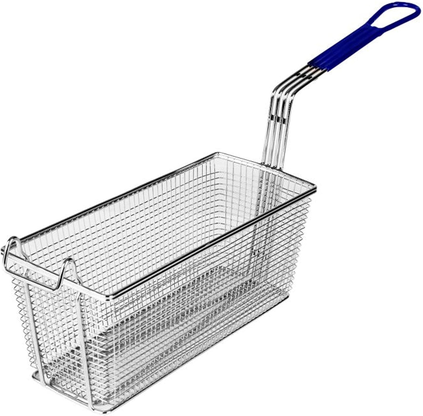 Rectangular Deep Fry Basket with Hook Heavy Duty Nickel Plated Iron with Green Coated Handle - for Home and Restaurant Kitchen Frying Chips Fish Sausages