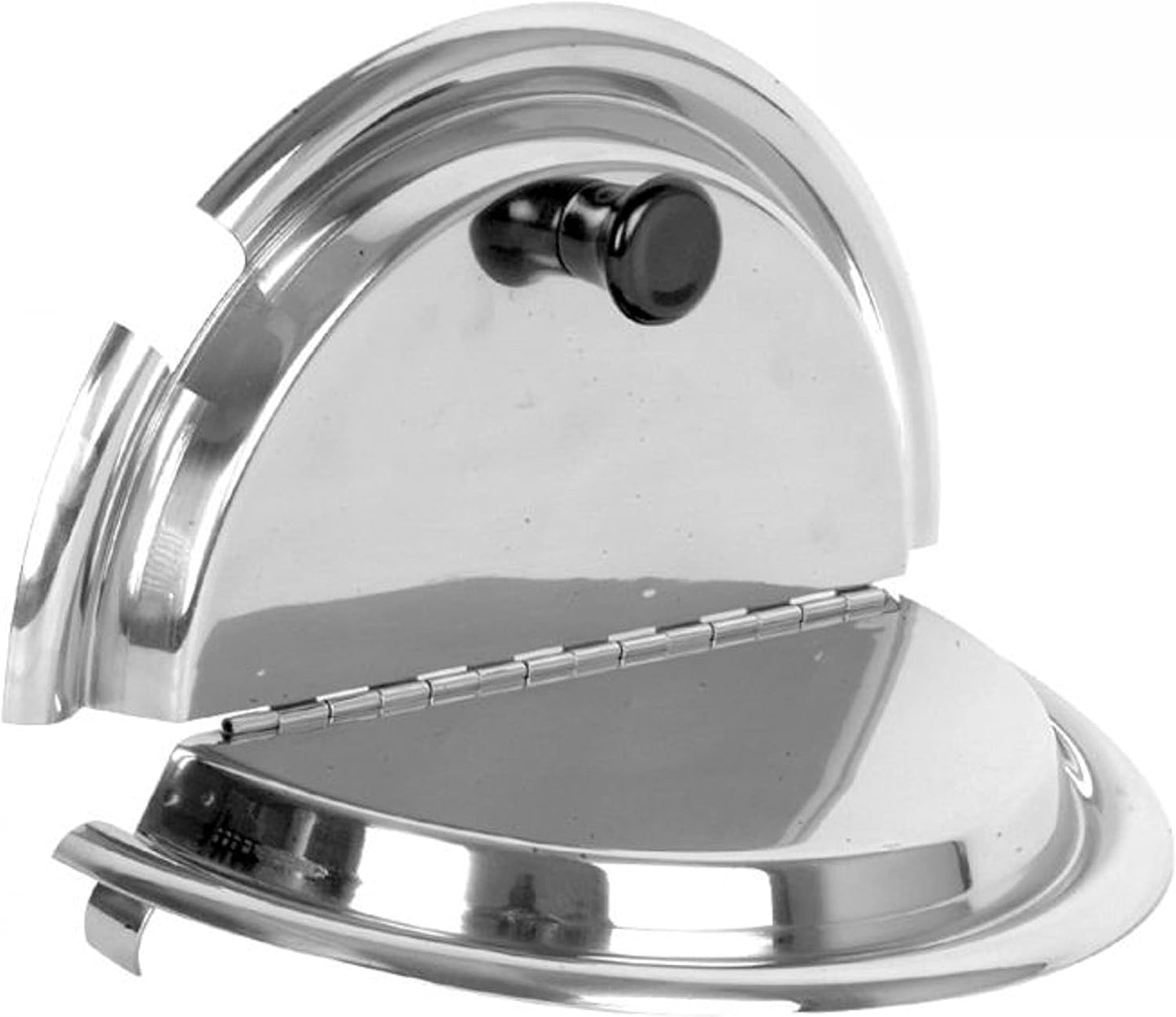 Hinged Stainless Steel Inset Cover Fits 11 qt Inset Pan with Plastic knob and Notched for ladle- for Soup Warmer and Soup Chafer for Catering Buffet Parties Banquets Commercial