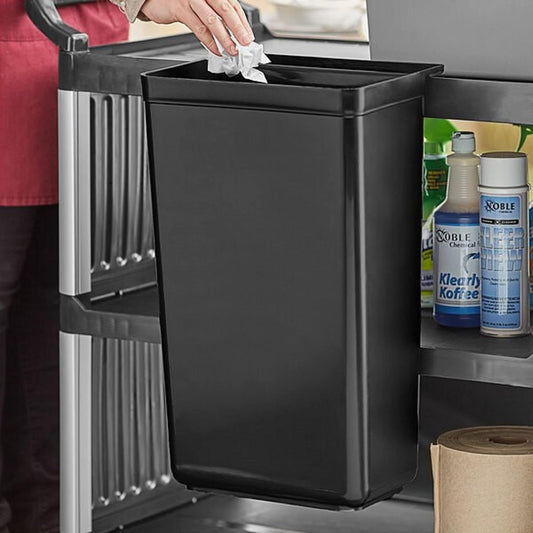 Refuse Bin for Utility/Bussing Cart 13" x 9-1/14" x 22" Black Color- Wastebasket Trash Can Plastic Restaurant Tub Fits Rolling Utility Cart Attachable