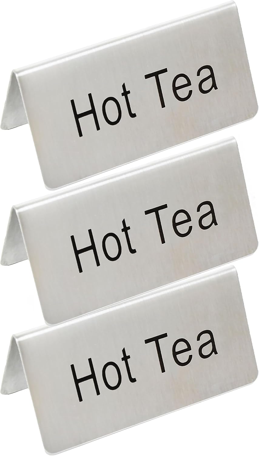 3" x 1-1/2" Stainless Steel Table Tent Sign Set of 3 - Beverage Signs Table Display Tent Signs for Party Buffet Restaurant Banquet Wedding Indoor Outdoor