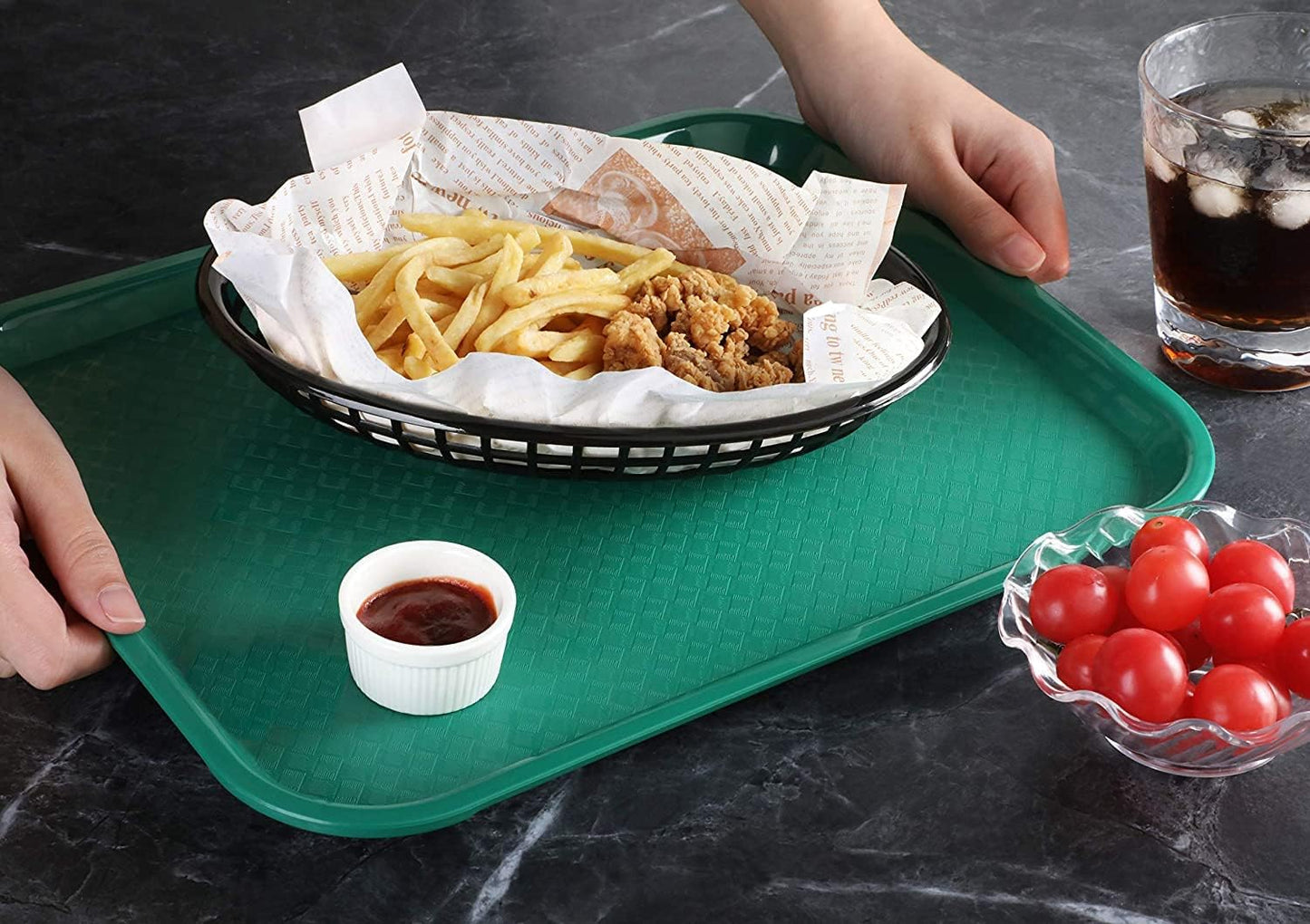 Fast Food Tray Orange Color Plastic Set of 12 - for Café Standard Cafeteria/Fast Food Tray Restaurant Serving Trays Set for Coffee Table Kitchen Party Restaurants