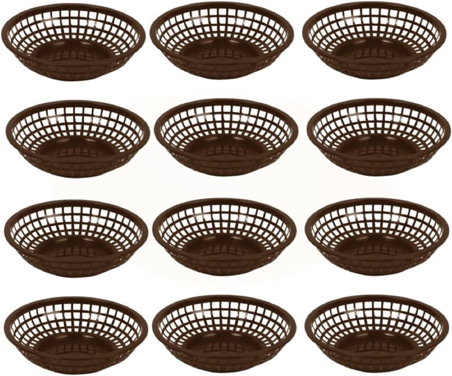 8" Round Fast Food Basket Plastic Set of 12- Fry Fast Food Reusable Foodservice Restaurant Diner Tray Plates Restaurant Supplies Deli Serving Chicken Burgers Sandwiches & Fries