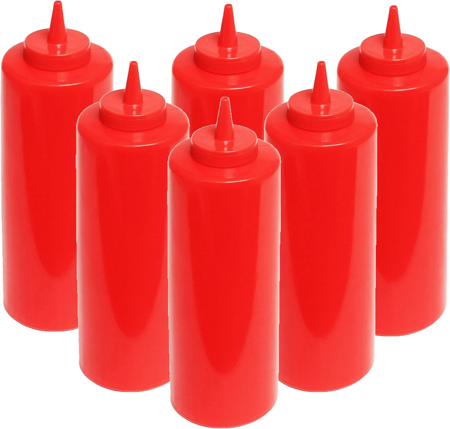 Set of 6 Squeeze Condiment Wide Mouth Dispensing Bottles - Plastic Squeeze Bottle for Sauces Spreads Ketchup Mustard Mayo Hot sauces and Olive oil