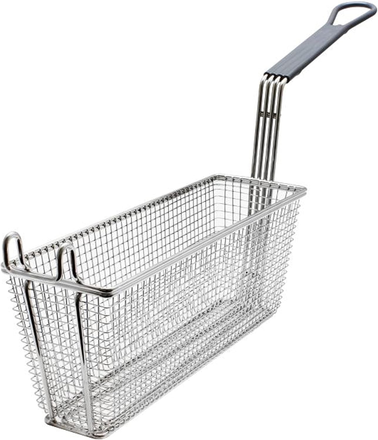 Rectangular Deep Fry Basket with Hook Heavy Duty Nickel Plated Iron with Green Coated Handle - for Home and Restaurant Kitchen Frying Chips Fish Sausages