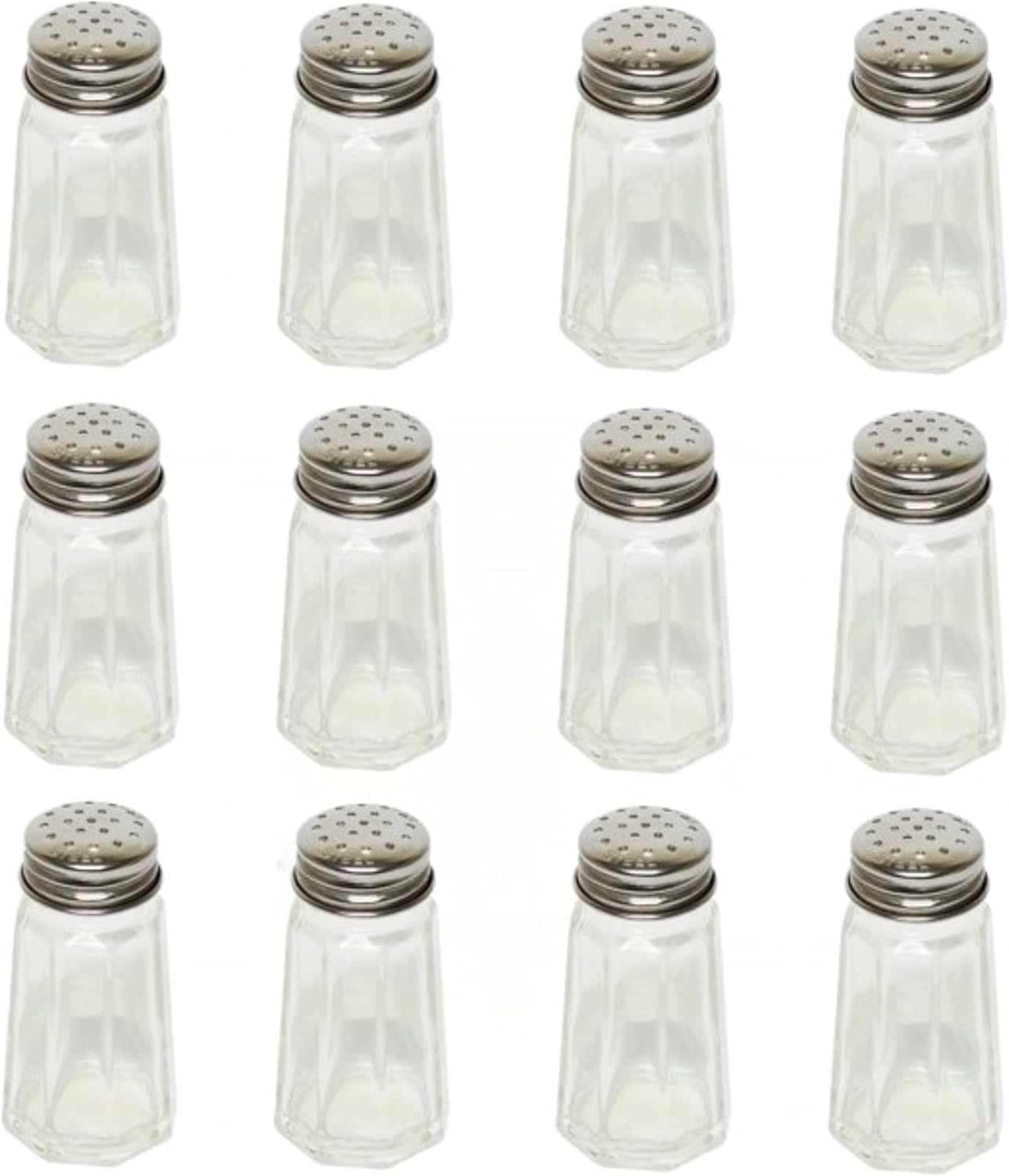 Paneled Spices Glass Shaker with Stainless Steel Cap Set of 12- Paneled design Spice Shakers Salt Pepper Shakers Spice Jars Table Accessories Counter for Kitchen Restaurants