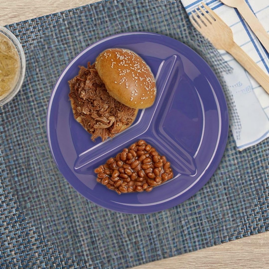 3 Compartment 10 1/4” Divided Plate Melamine Set of 12- Dishwasher Safe Break-Resistant Serving Platter Dinner Plates Portion Plates for Dinner Home Kitchen Restaurants