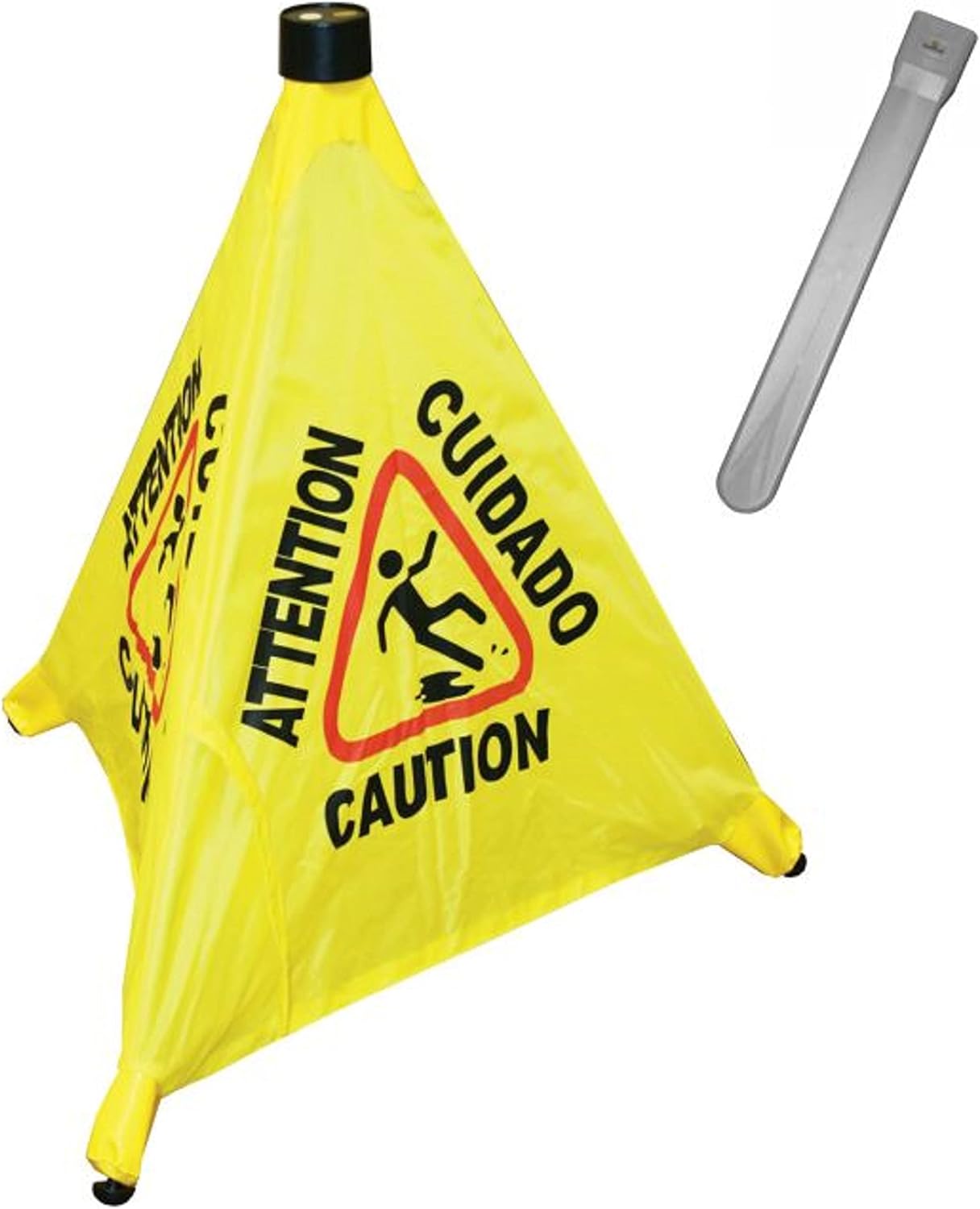 Pop-Up Safety Cone with Storage Tube- Multi-Lingual Caution Imprint and Wet Floor Symbol Floor Warning Sign in Public Spaces Safety Warning Signs for Commercial Use