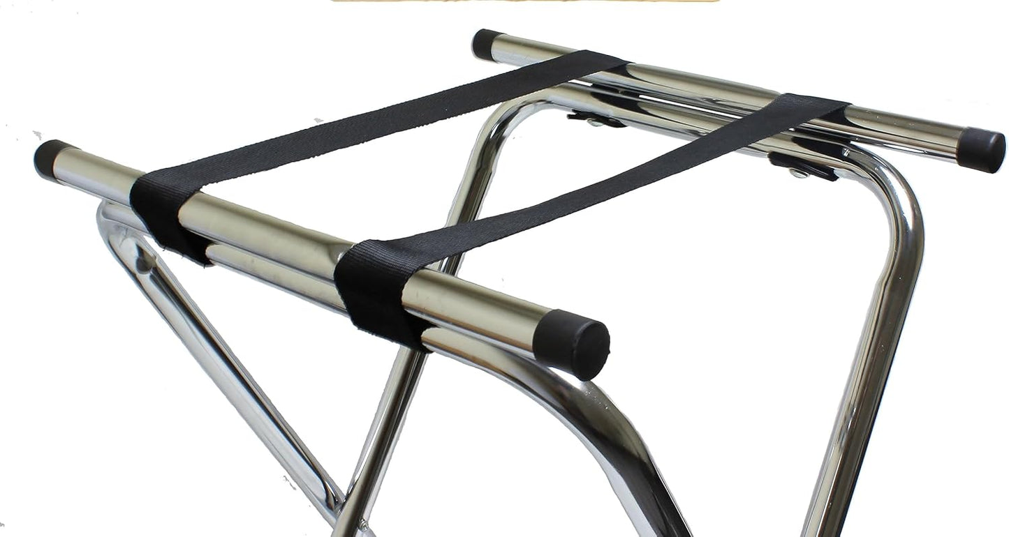 Folding Serving Tray Stand Chrome Plated Iron with Black Nylon Straps - Use at Home Hotels and Restaurants