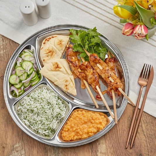 Stainless Steel Tray- Portion Control Plate Divided Plate Reusable Dinnerware Compartment Plate Dishwasher Safe Perfect for Dinner Dishes