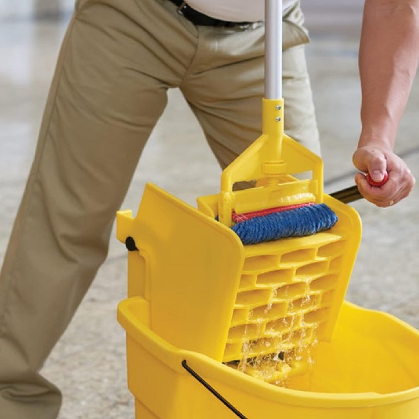 36 qt. Yellow Mop Bucket & Side Press Wringer Set- Pail/Mop Bucket with Mop Strainer/Wringer Combo Household Portable Mop Bucket Ideal for Household and Public Places Floor