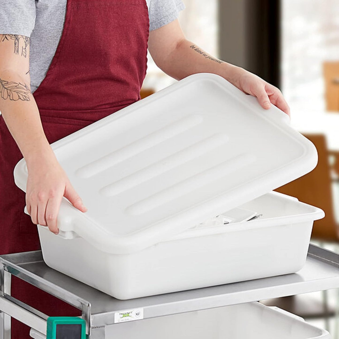 Plastic Bus Box/Tub Lid fits 20-1/2" x 15-1/2" x 5" and 20-1/2" x 15-1/2" x 7" Bus Tub - Heavy Duty Plastic Restaurant Tub Lid for Kitchen Organization Storage