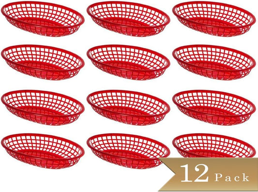 9-3/8" Oval Fast Food Basket Plastic - Fry Fast Food Reusable Foodservice Restaurant Diner Tray Plates Restaurant Deli Serving Chicken Burgers Sandwiches & Fries