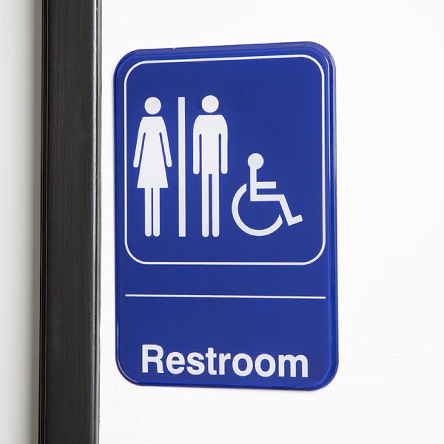 6" x 9" Restrooms/Accessible Bathroom Sign with Easy Peel Self-Adhesive White on Blue Color Set of 2- Waterproof Self Adhesive Store Signs Indoor/Outdoor Warning Marker Home Business Use