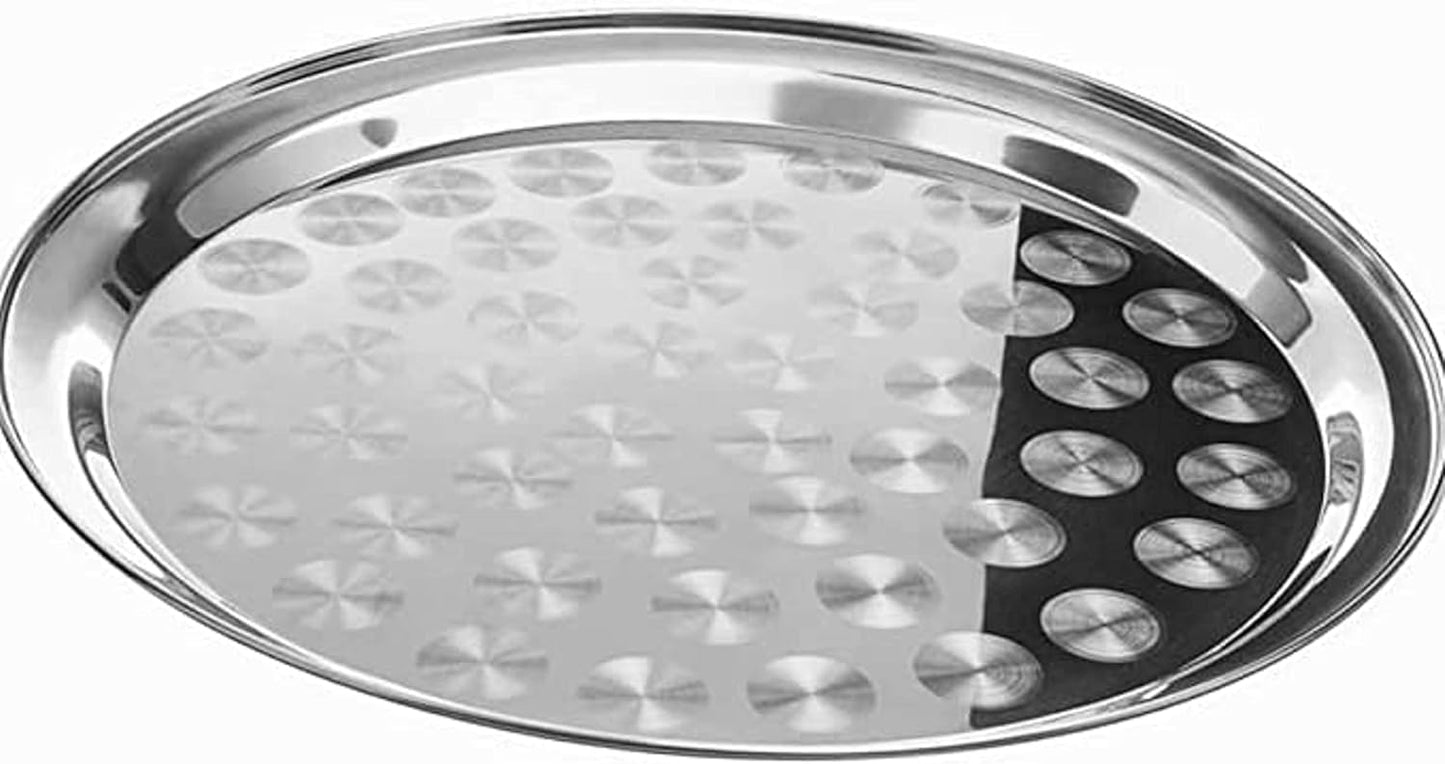 Stainless Steel Round Serving Tray with Narrow Rim Set of 2- Display Tray Serving Platter for Parties Serve Appetizers Fruit & Desserts for Home Restaurant Buffet Banquet