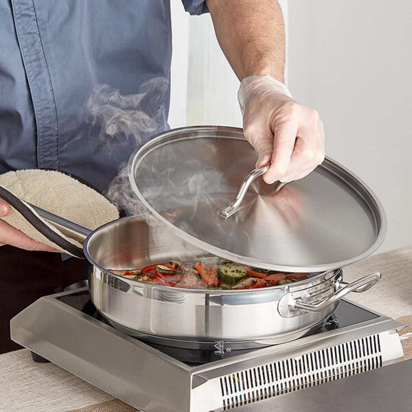 Stainless Steel Saute Pan with Lid and Welded Hollow Handle - Versatile Chef's Cooking and Egg Pan