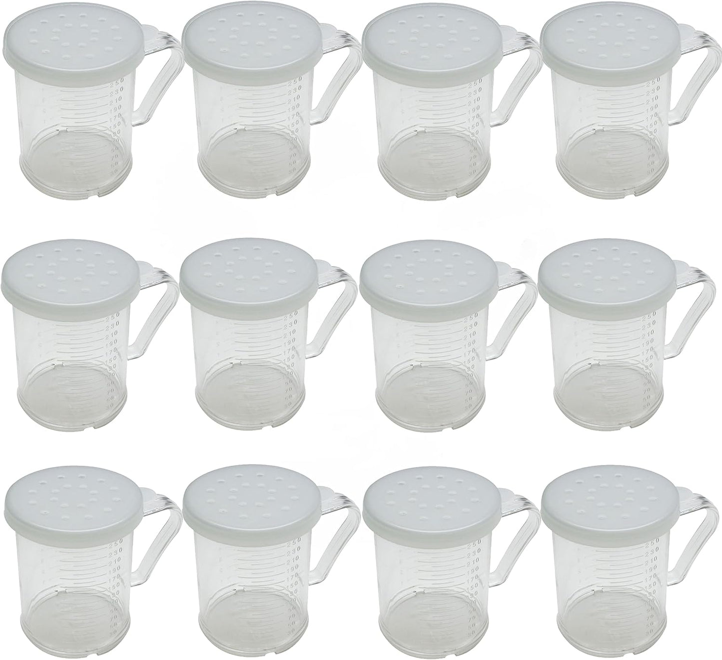 10 oz Polycarbonate Dredger with Handle 3 Snap-On Polycarbonate lids Set of 12- Dredge Shaker Spice Shaker
