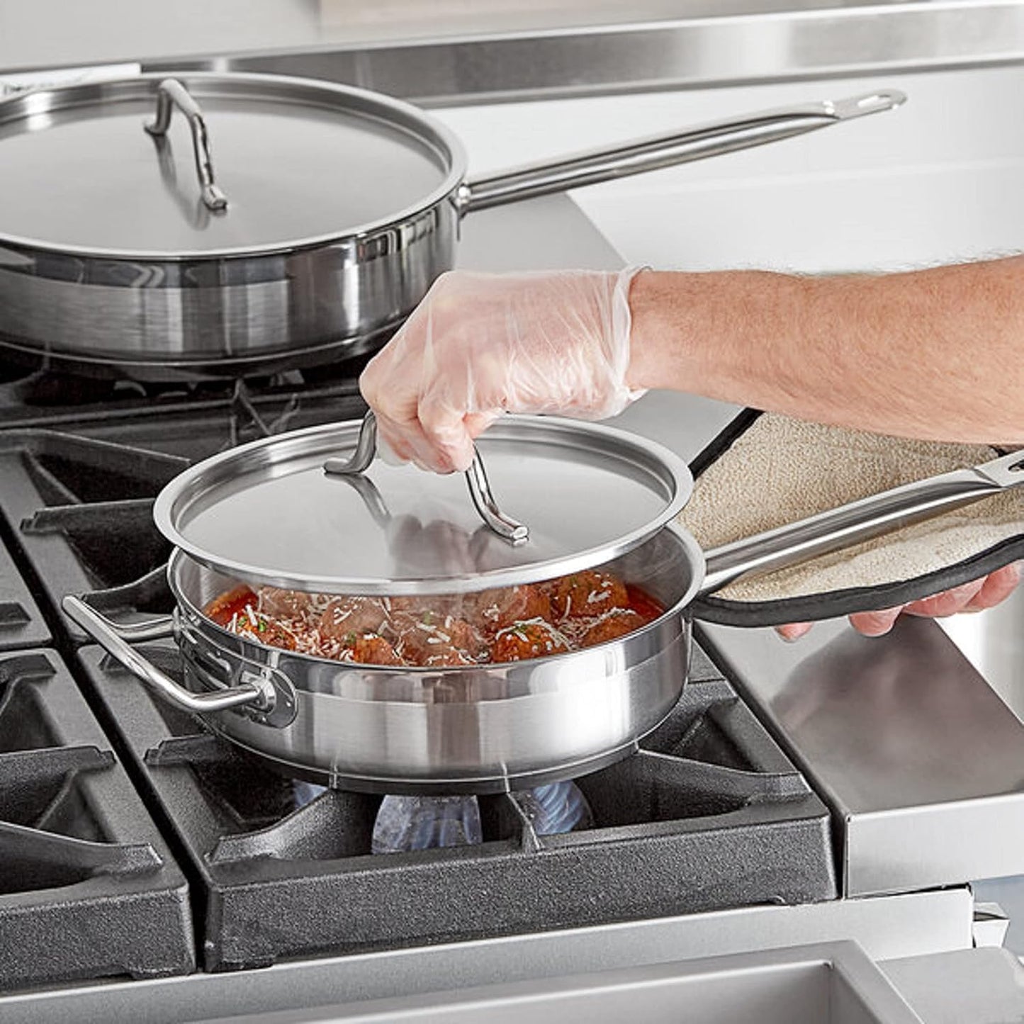 Stainless Steel Saute Pan with Lid and Welded Hollow Handle - Versatile Chef's Cooking and Egg Pan