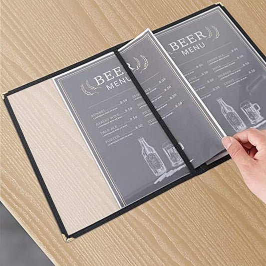 8-1/2” x 11” Double Fold Restaurant Menu Covers 2 Page 4 View Set of 10- Crystal Clear Menu Covers Fits A4 Size Paper Menu Sleeve Folder Menu Book Holders for Bar Cafe Restaurant