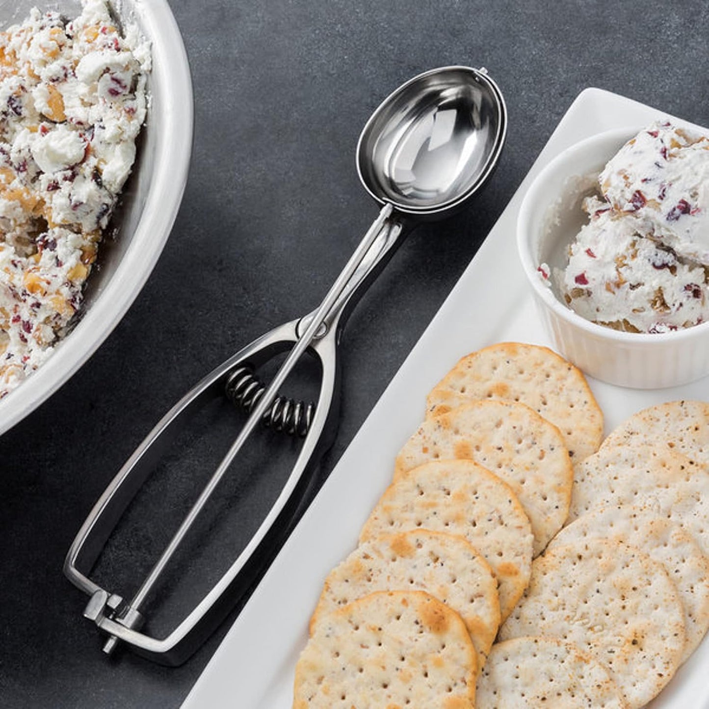 Oval Portion Scoop Disher with Twin Grip Handle Stainless Steel- Cookie Scooper for Baking Cookie Scoops For Portion Control Scoop Cookie Dough Cupcake Batter Ice Cream