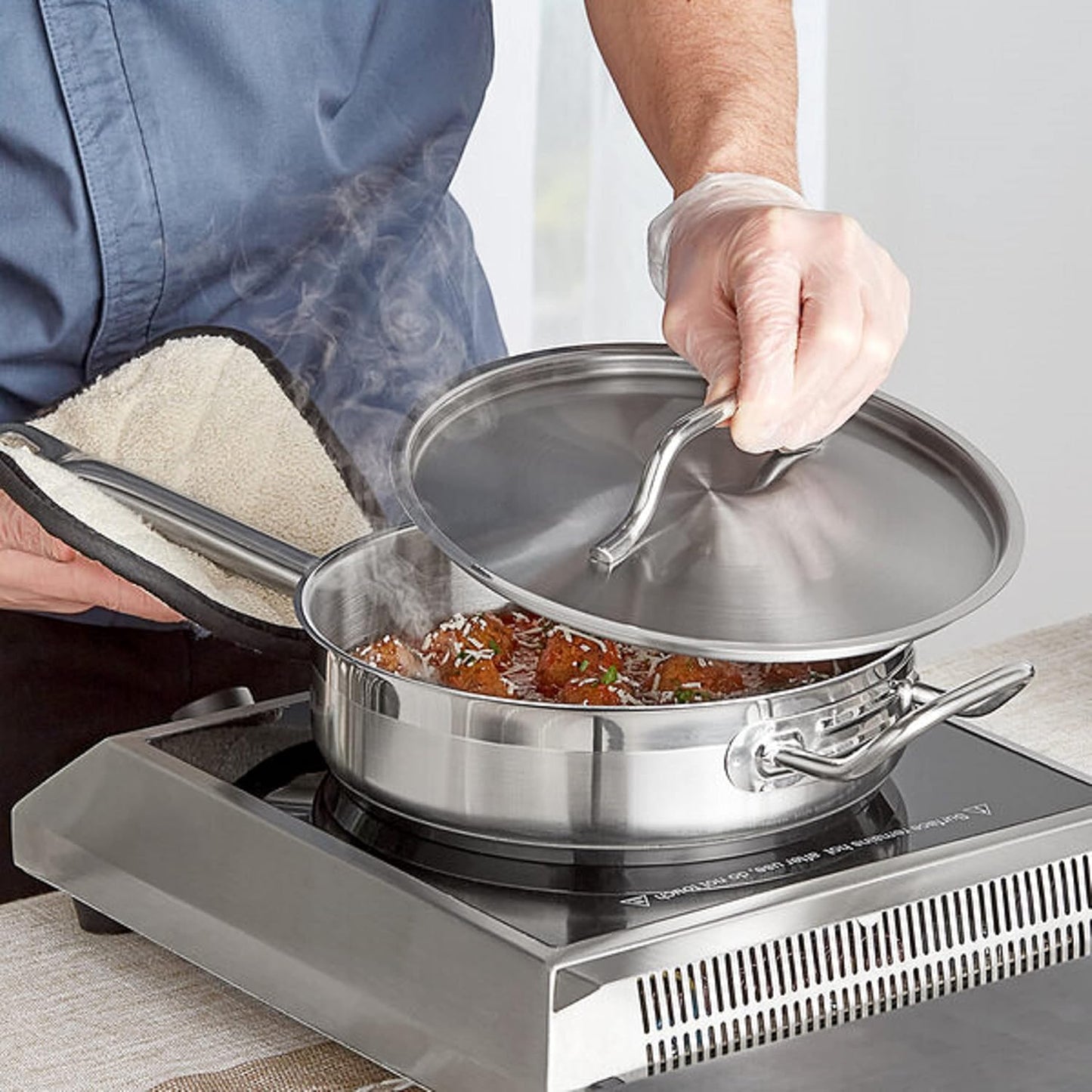 Stainless Steel Saute Pan with Lid and Welded Hollow Handle - Versatile Chef's Cooking and Egg Pan