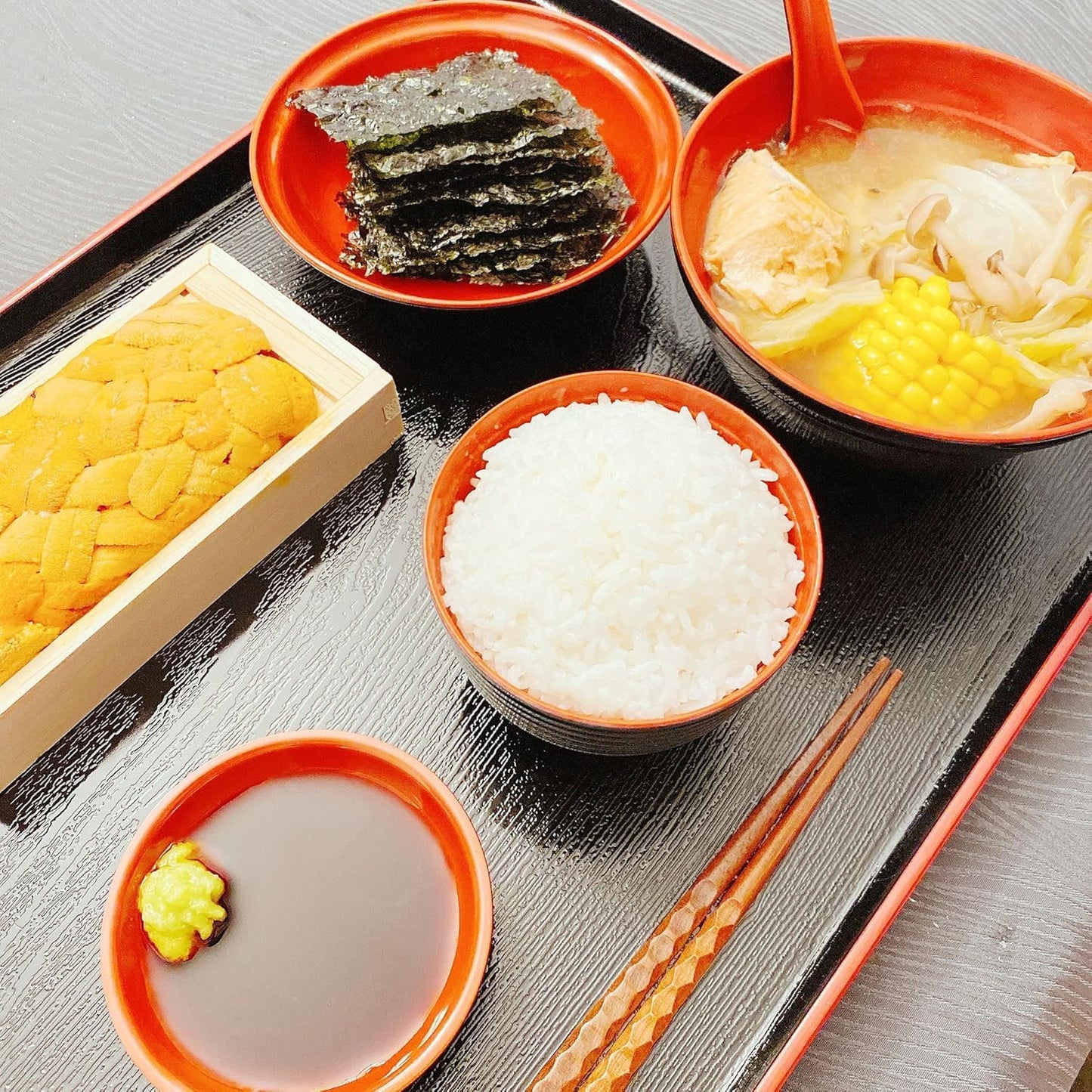 Obon Serving Tray - Japanese Style Serving Tray Lacquered Bento Tray Dinner Tray Tea Tray Reusable Serving Tray for Home Kitchen Restaurants