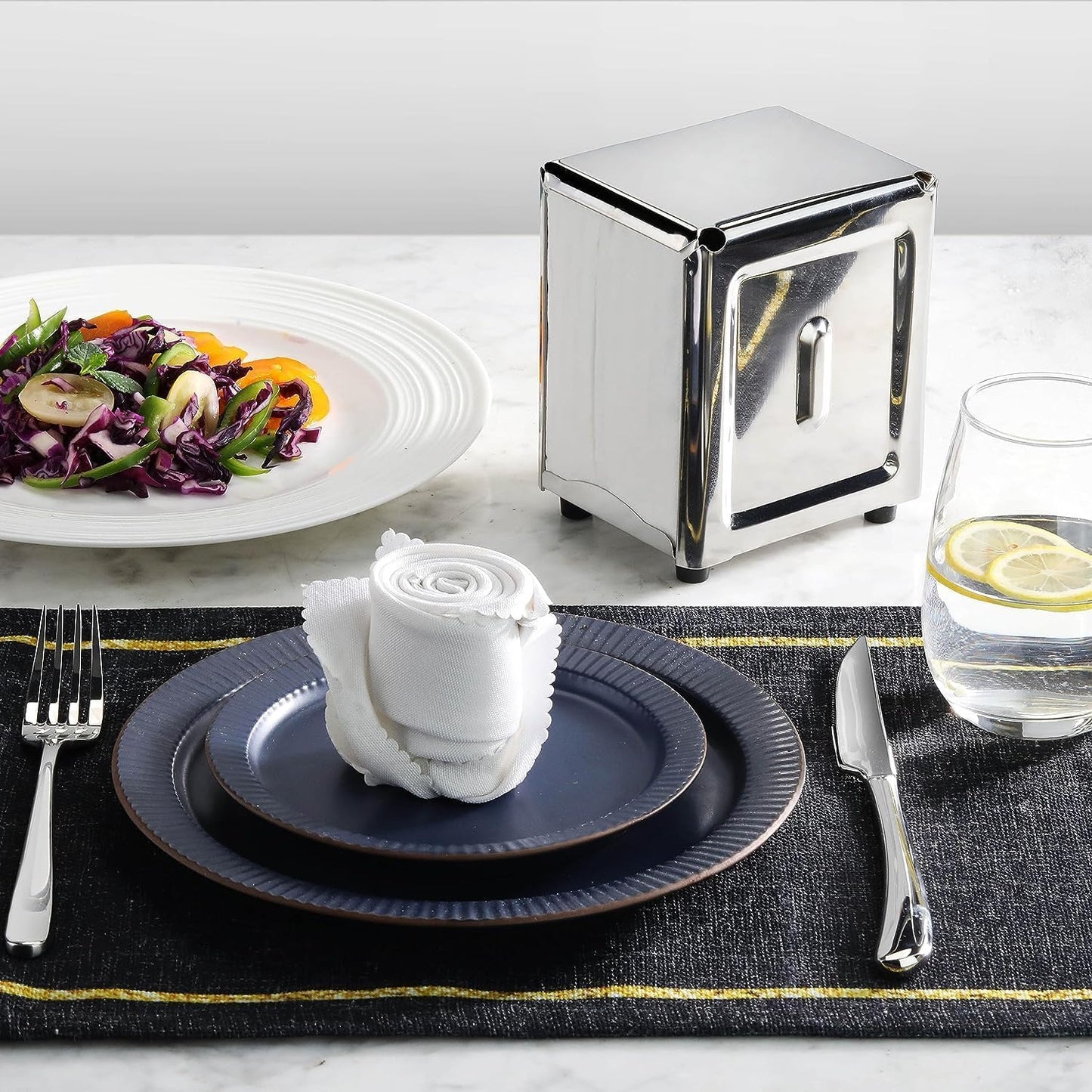 Stainless Steel Napkin Dispenser Dual Side Fold with Polished Finish - Table Top Napkin Dispenser for Kitchen Dining Table Suitable for All Dining Room