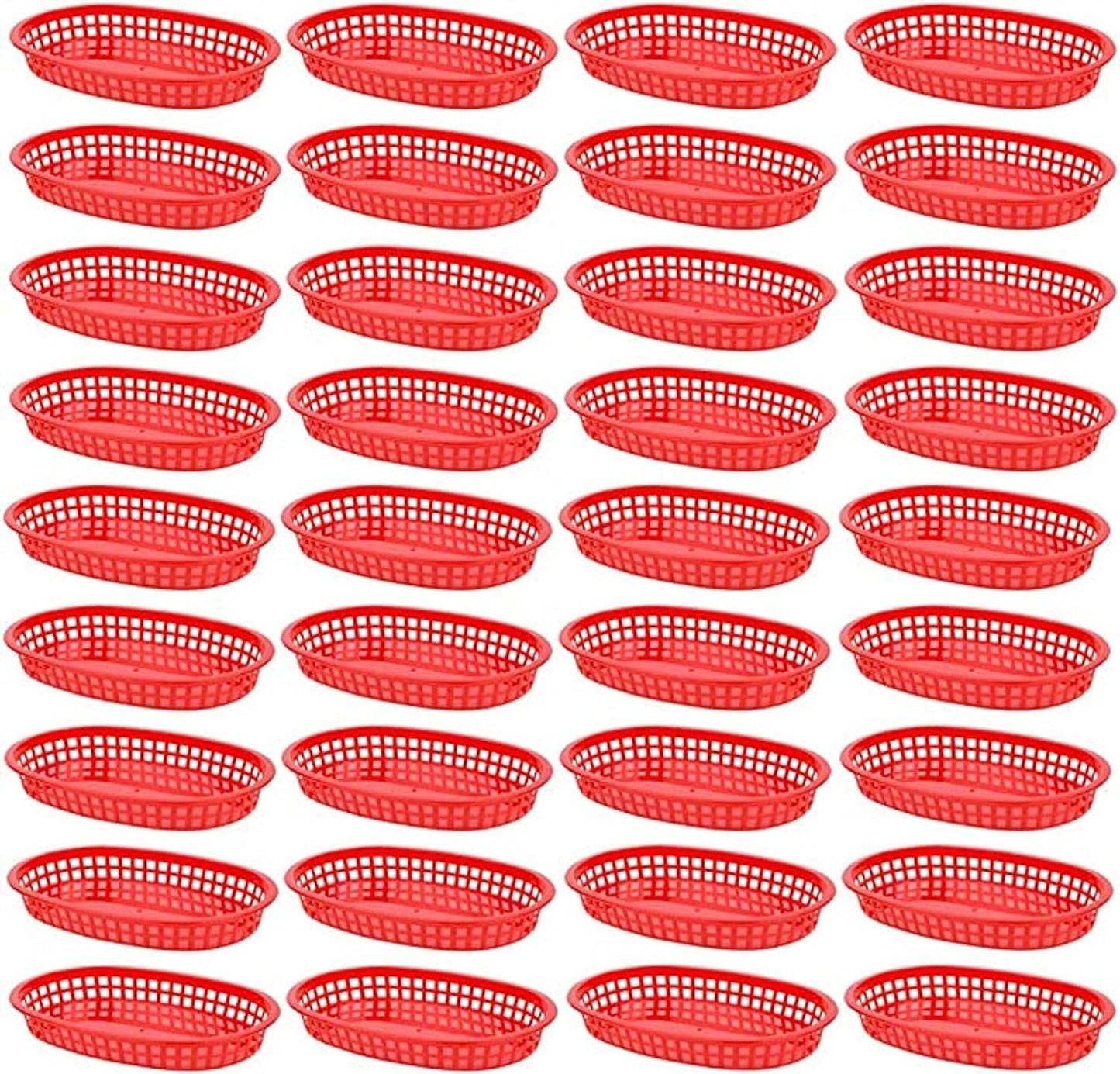 10-3/4" Oblong Fast Food Basket Plastic Set of 12- Fry Fast Food Reusable Foodservice Restaurant Diner Tray Plates Restaurant Deli Serving Chicken Burgers Sandwiches & Fries