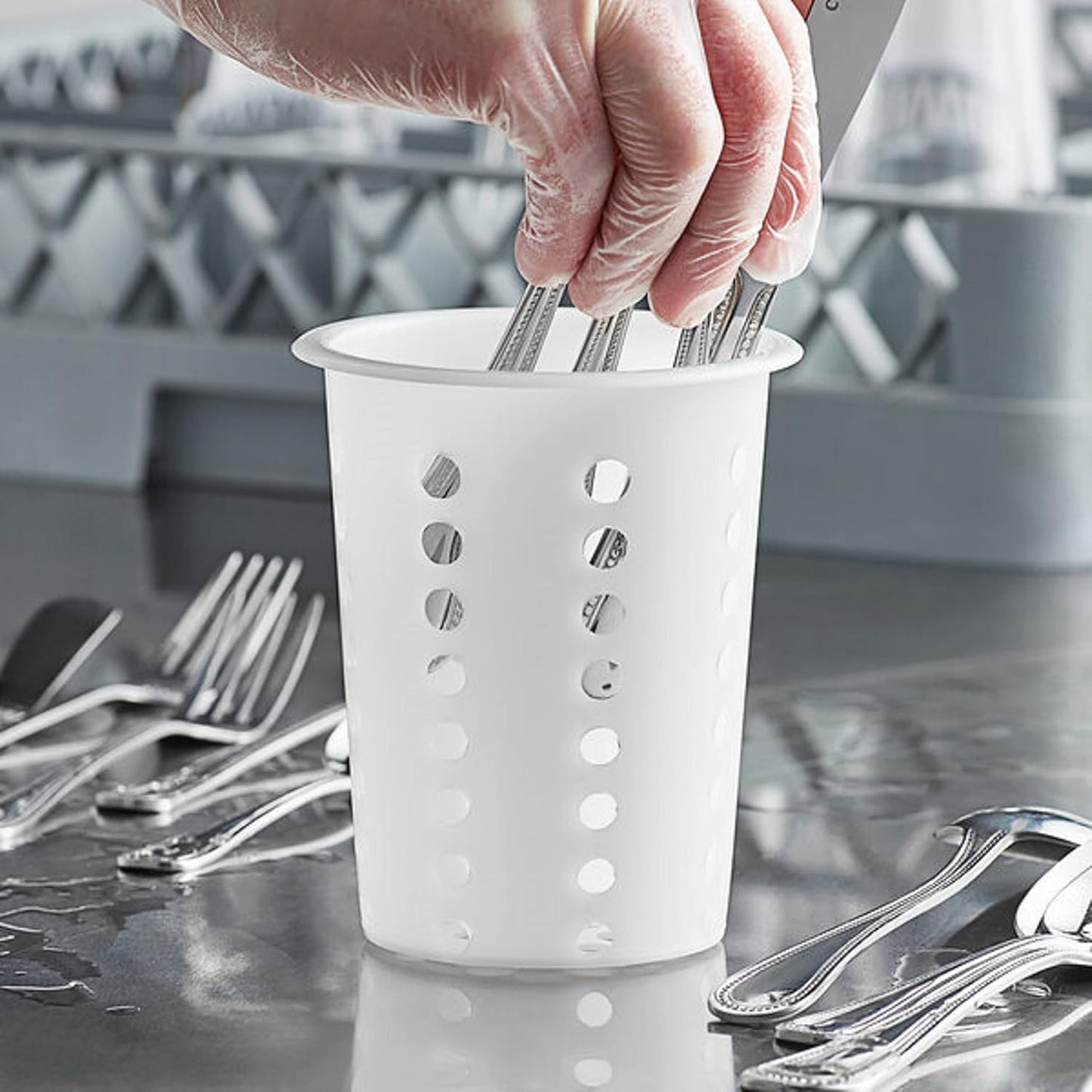 4-3/8" x 5-3/8" Flatware Cylinder with outer lip White Plastic Set of 12- Silverware Utensil Holder Kitchen Tools Flatware Holder Utensil Drying Cylinder Countertop Silverware Caddy