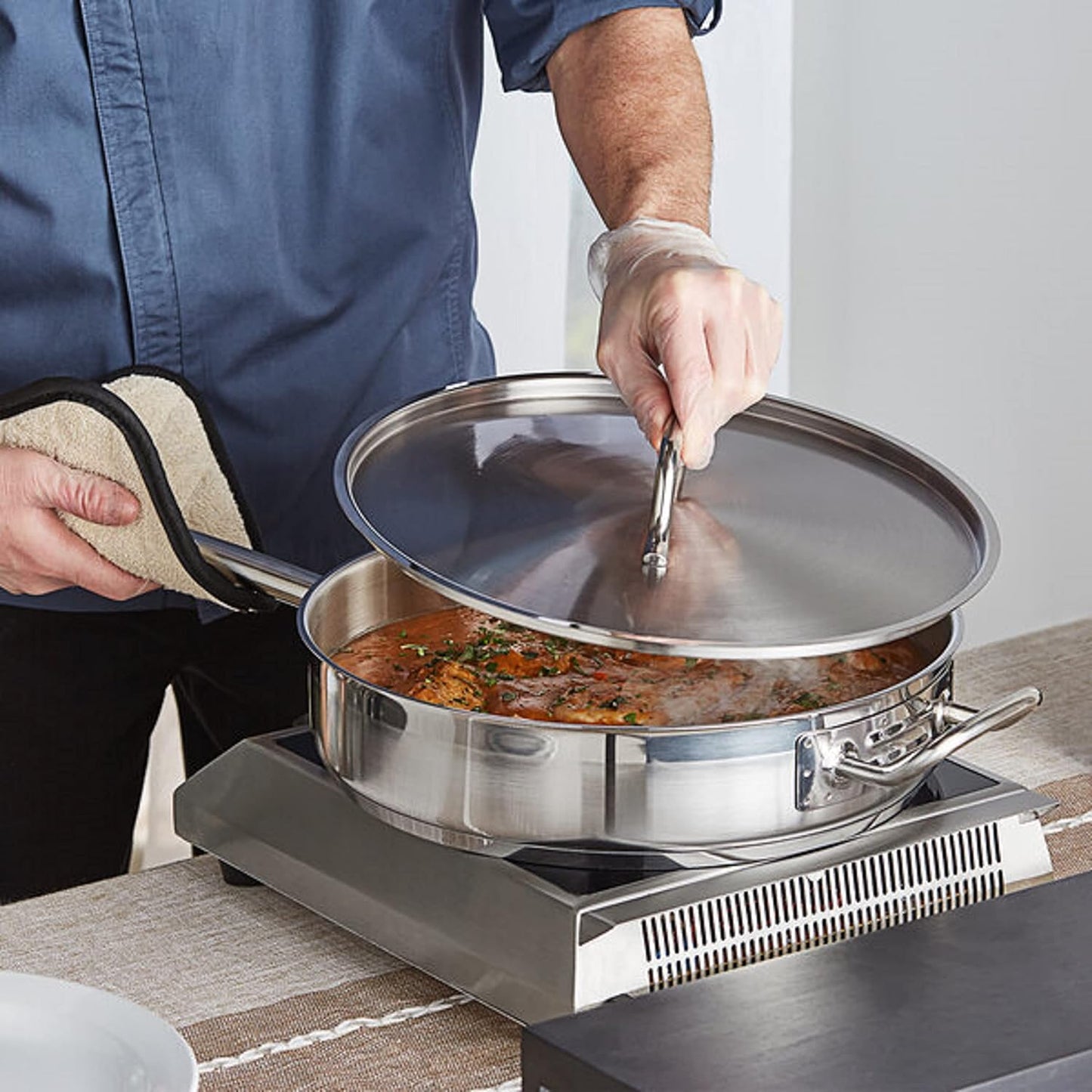 Stainless Steel Saute Pan with Lid and Welded Hollow Handle - Versatile Chef's Cooking and Egg Pan