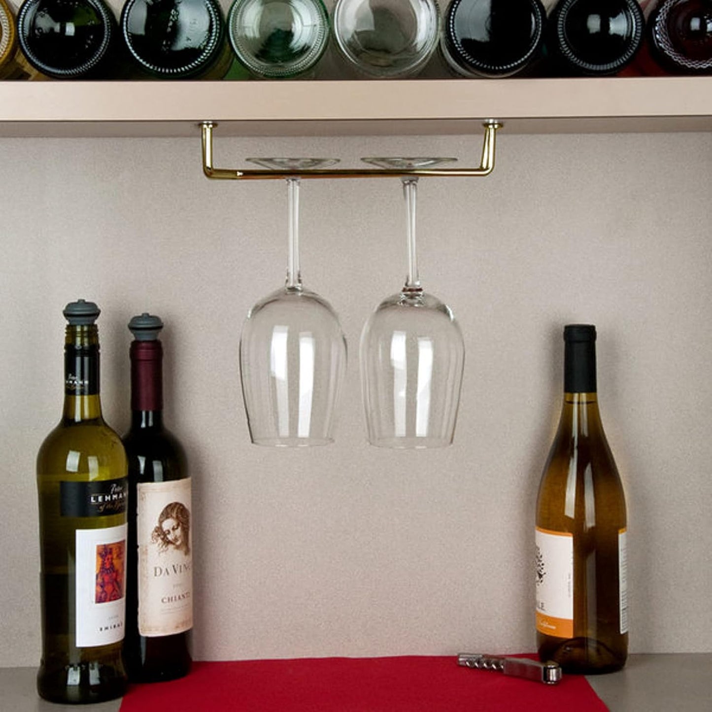 Wine Glass Rack Set of 2 - Stemware Rack Wire Hanging Rack Under Cabinet Wine Glass Rack Stemware Holder Glass Storage Hanger Organizer for Kitchen and Bar