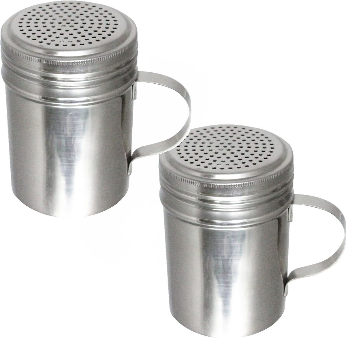 10 oz. Dredge Shaker with/without Handle Aluminum Set of 2 - Seasonings Spice Shakers With Holes and Lids Ideal for Salt Spice Sugar Flour Perfect for Home Kitchen