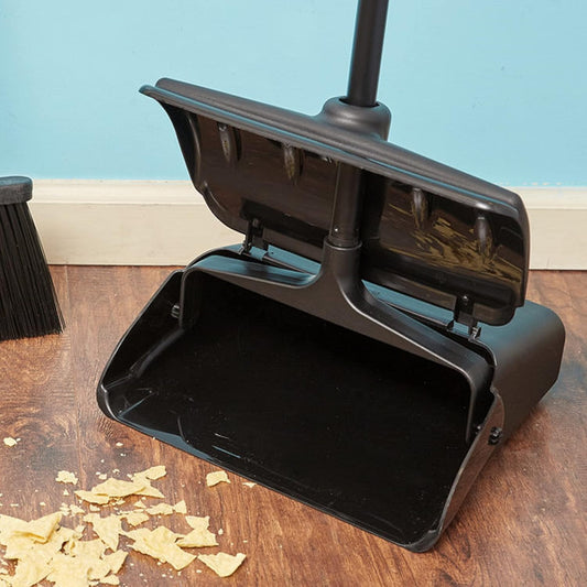 13" Pivoting Upright Lobby Dust Pan with Windbreak Cover- Dustpan with Long Handle Compatible with Any Broom for Lobby Restaurant Office Home Dog Pooper Scooper