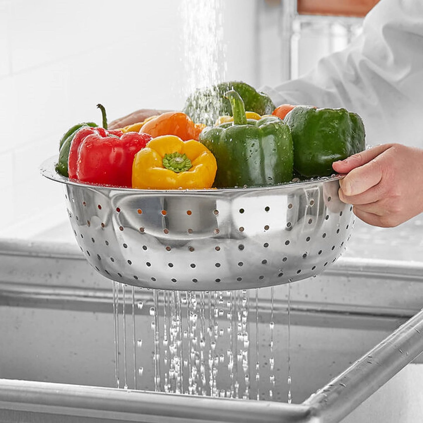 Stainless Steel Chinese Colander with Holes - Colander Strainer Basket Heavy Duty Kitchen Drainer Basket Strain Drain Rinse Fruits Vegetables and Drain Cooked Pasta