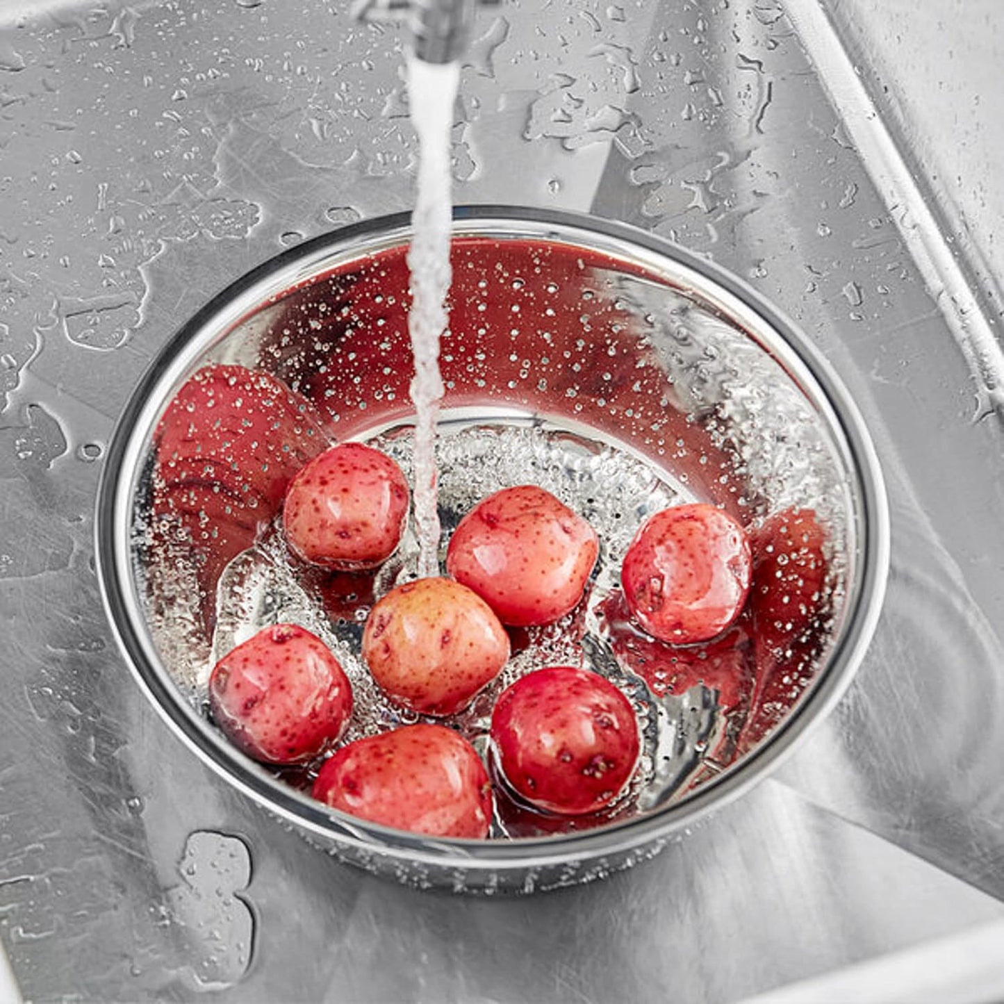 Stainless Steel Chinese Colander with Holes - Colander Strainer Basket Heavy Duty Kitchen Drainer Basket Strain Drain Rinse Fruits Vegetables and Drain Cooked Pasta