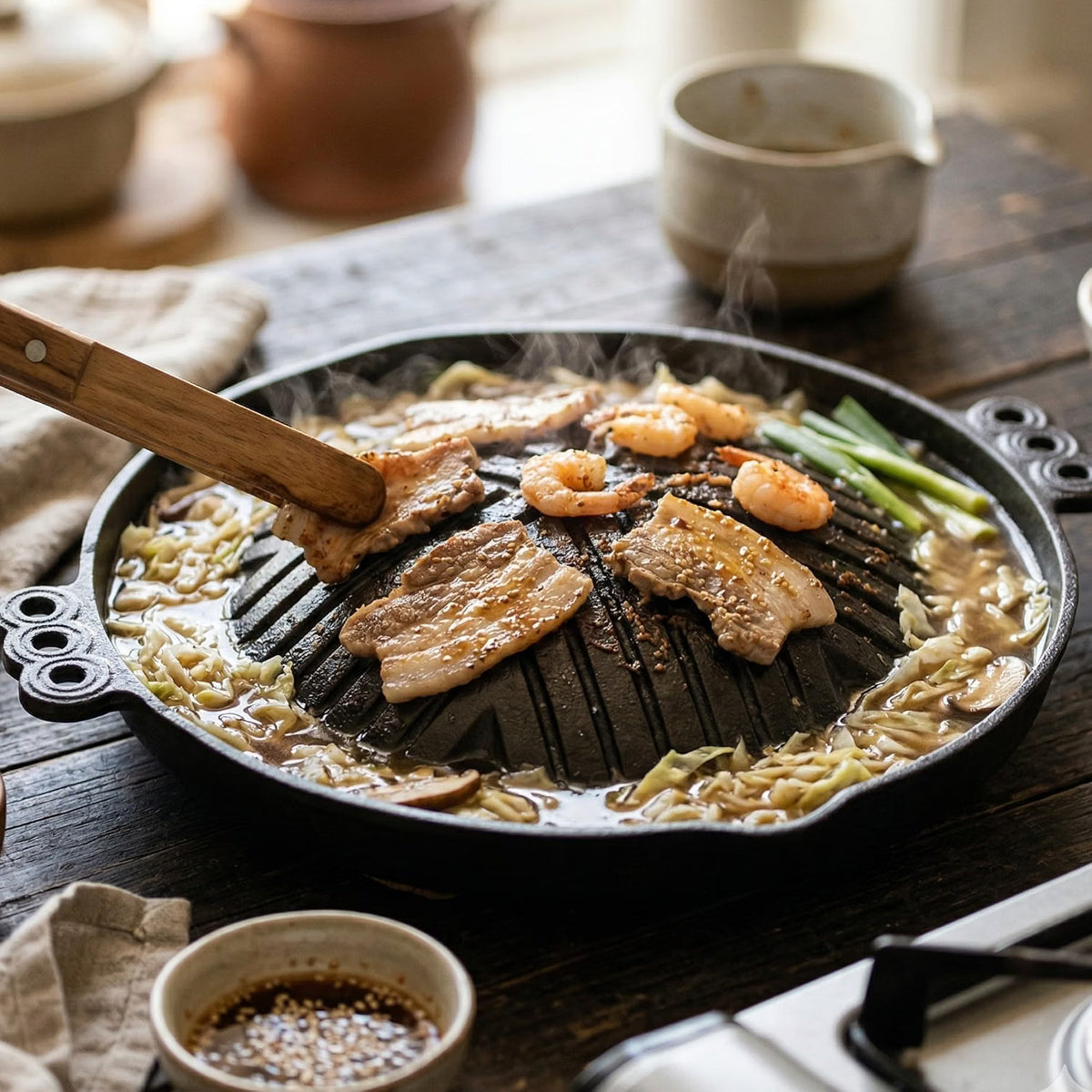 Round Cast Iron Stovetop Barbecue Plate Grill/Griddle - with Easy Grip Handles Griddle Pan for Stove Top Gas Range Grilling Pan Gets Better with Each Use