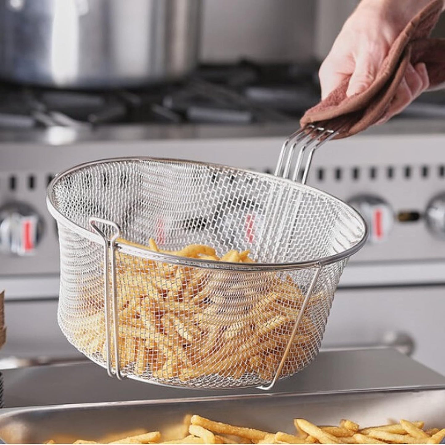 Round Fry Basket Heavy Duty Nickel Plated Iron - Deep Fry Basket Frying Multifunctional Fryer Round Food Strainer for Restaurant Kitchen Frying Chips Fish Sausages