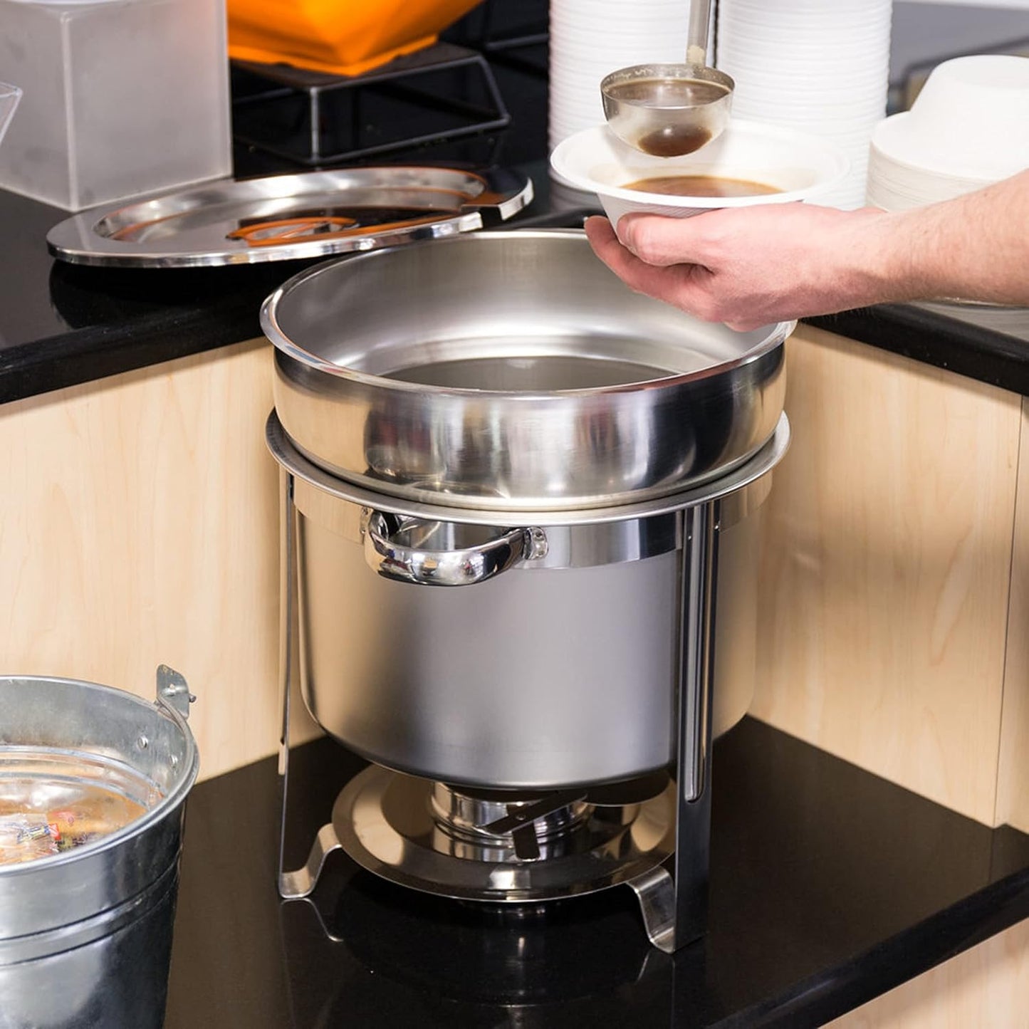 Stainless Steel Marmite Soup Chafing Dish Complete Set- Food Warmer Chafers and Buffet Warmer Set Soup Chafer Soup Warmer for Catering Event Party Holiday Buffet Weddings Catering