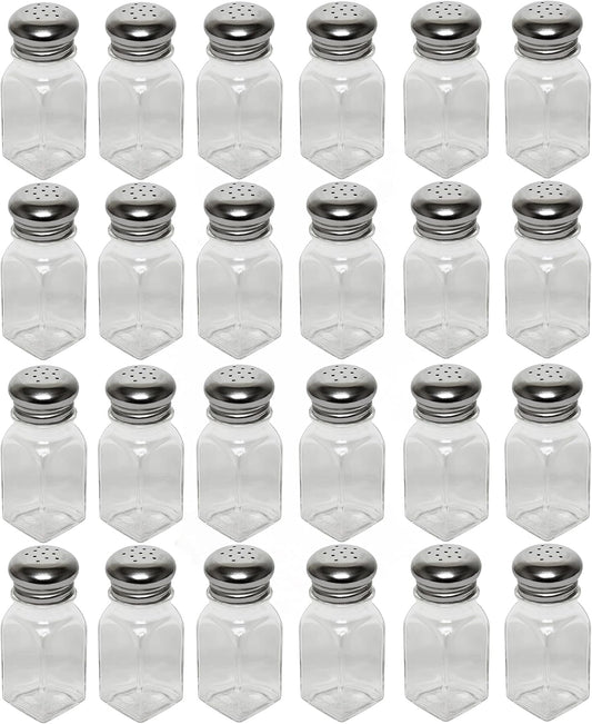 Classic Clear Glass Salt or Pepper Shakers with Stainless Steel Mushroom Tops Set of 12- Salt Shaker Stainless Lid-Glass Spice Jars Kitchen Accessories