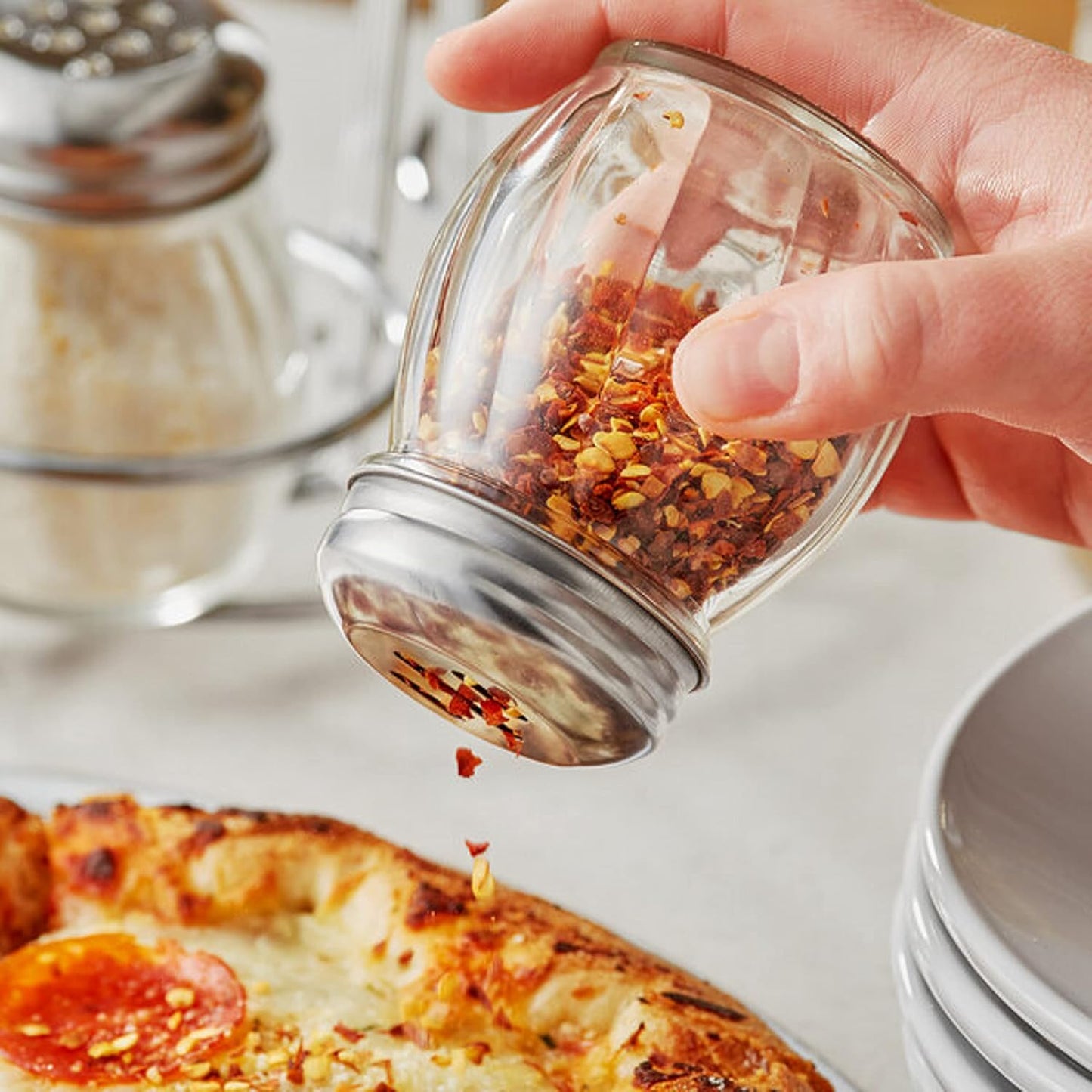 6 oz. Stainless Steel Slotted Swirl Glass Cheese Shaker Set of 12- Swirl design for Spices Parmesan Cheese Spice Shakers Salt & Pepper Shakers