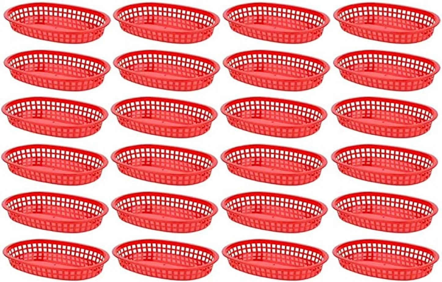 10-3/4" Oblong Fast Food Basket Plastic Set of 12- Fry Fast Food Reusable Foodservice Restaurant Diner Tray Plates Restaurant Deli Serving Chicken Burgers Sandwiches & Fries
